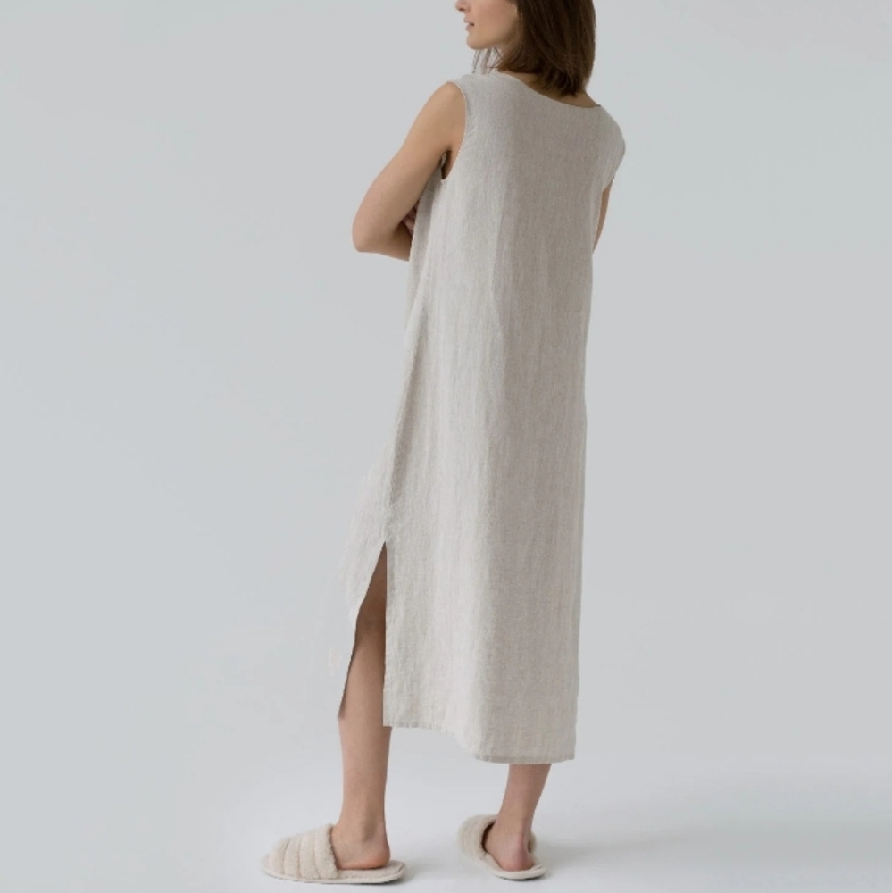 Fog Linen Work Sleeveless Maxi Dress Natural Flax Minimalist XS/S